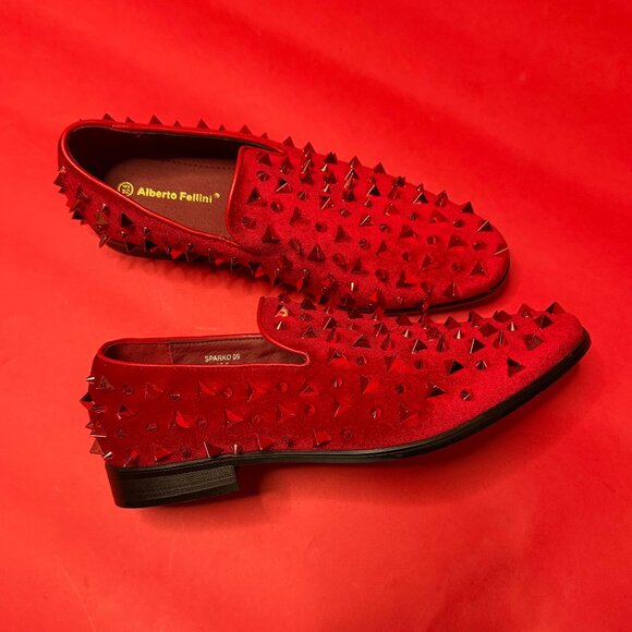 Red Studded Loafers – Alberto Fellini – Men’s Size 10.5 – Punk Luxe Statement - Picture 1 of 11